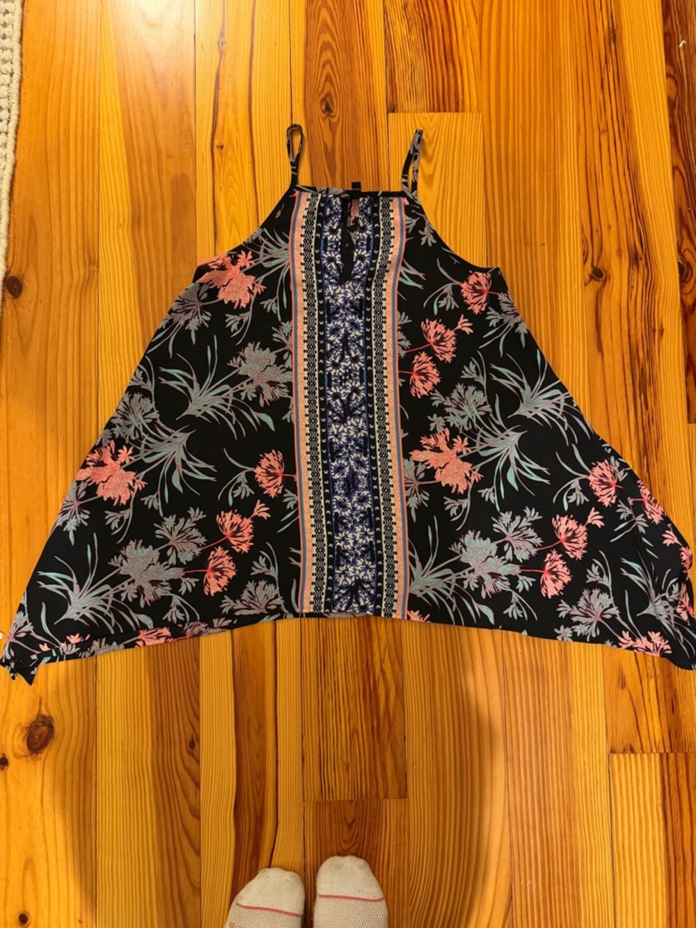 Navy Floral Boho Swing Cami with Coral & Sage Accents